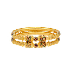 22K Yellow Gold Meenakari Bangles Set of 2 (45.4 grams)