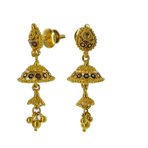 22K Yellow Gold Meenakari Necklace Set W/ Beaded Filigree & Jhumki Earrings - Virani Jewelers | Enter into every room with statement pieces that speak before you do, such as this exquisite 22K ...