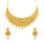 22K Yellow Gold Uncut Diamond Necklace & Earrings Set W/ Rubies, Pearls & Clustered Flowers on Choker Necklace - Virani Jewelers