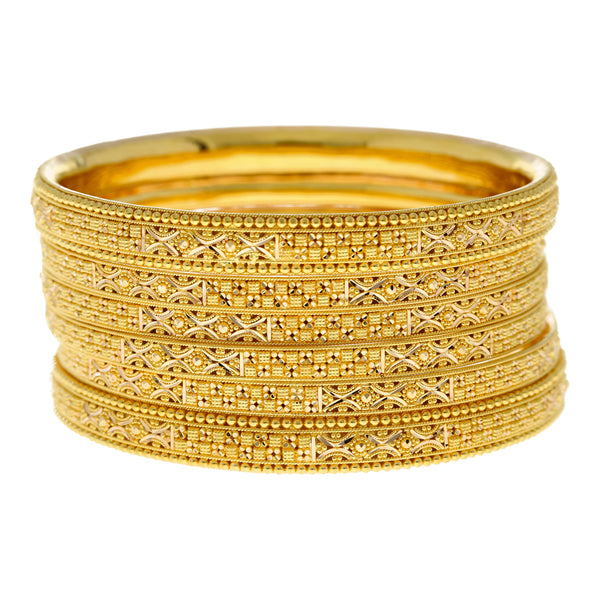 22K Yellow Gold Artisan Bangle Set of 6 (106.1 grams) | 
Our 22K Yellow Gold Artisan Bangles have a radiant design made from delicate beading and filigre...