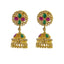 22K Yellow Gold Uncut Diamond Jhumki Earrings W/1.21ct Uncut Diamonds, Emeralds & Rubies - Virani Jewelers