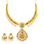 22K Yellow Gold Hasdi Paachi Necklace & Chandbali Earring Set W/ Rubies, Emeralds, CZ Gems & Pearls - Virani Jewelers