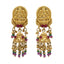 22K Yellow Gold JhumkiDrop Earrings W/ Rubies, Emeralds, Laxmi Pendant & Beaded tassels - Virani Jewelers