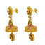 22K Yellow Gold Jumkhi Drop Earrings W/ Rubies, Emeralds & Hand Painted Details - Virani Jewelers