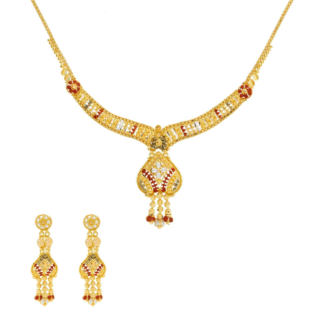 22K Yellow Gold Choker Necklace Set (98gm) – Virani Jewelers