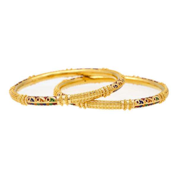 22k Yellow Gold Meenakari Bangle Set (38.6 grams) | 
These vibrant 22k yellow gold bangles have an exquisite Meenakari design and chic appeal. Pair t...