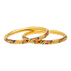 22K Yellow Gold Thin Meenakari Bangles (43.2 grams)