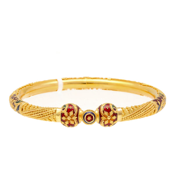 22K Yellow Gold Meenakari Pipe Bangle Set of 2 (47.5 grams) | These stunning 22k yellow gold bangles have a exquisite Meenakari design and chic appeal. Pair th...