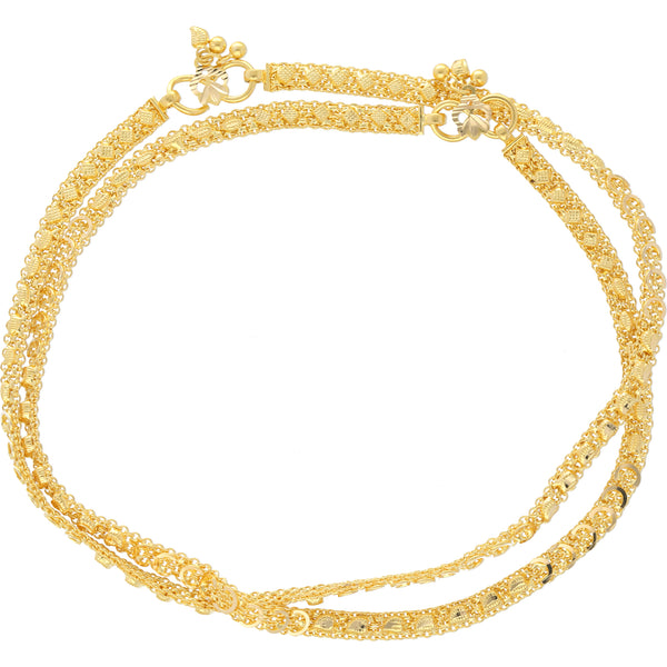 22K Yellow Gold Anklet Set of 2 (20.9gm) | 
This dainty and delicate set of 22k yellow gold anklets will add a dazzling layer of golden shim...