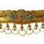 A close-up shot of the gem-studded peacocks and gold rope chandeliers that decorate the 22K waist belt from Virani Jewelers.