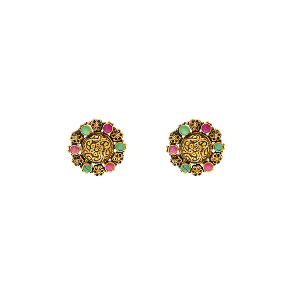 22K Antique Gold Jeweled Studs (5.6gm) | 
Our 22K Antique Gold Jeweled Studs have a vibrant and sophisticated appeal that any woman would ...