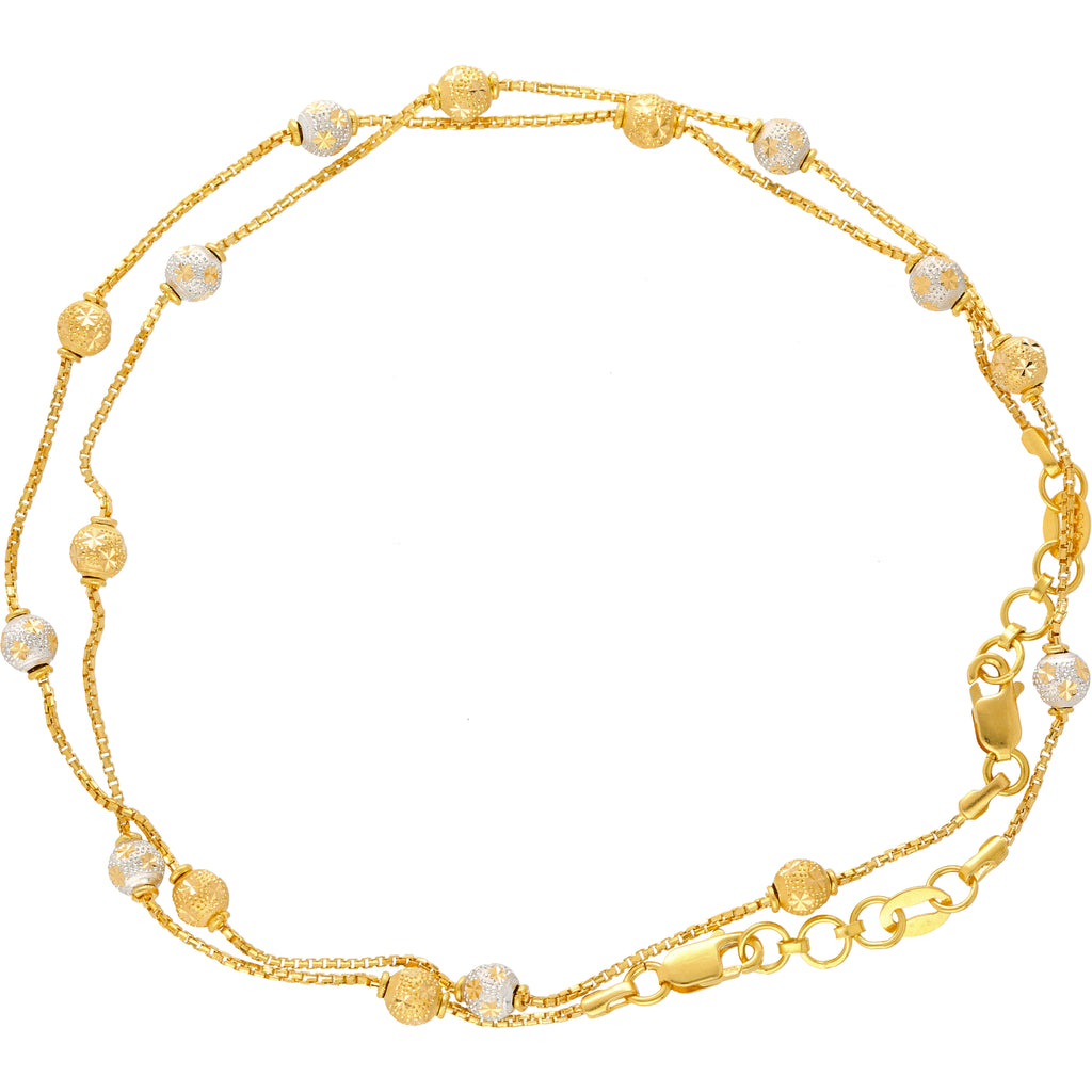 22K Yellow & White Gold Ball Bead Anklet Set (14.6gm) | 
Add a shimmering layer of gold to your ankles with this beautifully beaded 22k yellow and white ...