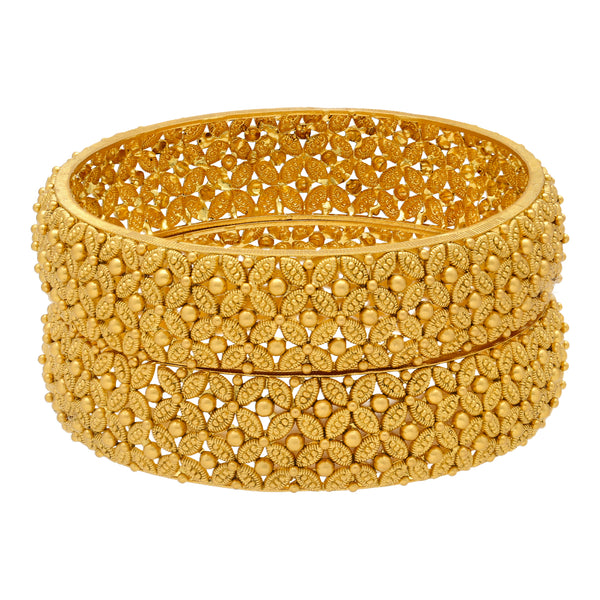 22K Antique Gold Bangle Set (48.1 gm) | 
These lovely 22k gold bangles have a unique beaded filigree design resembling that of a floral p...