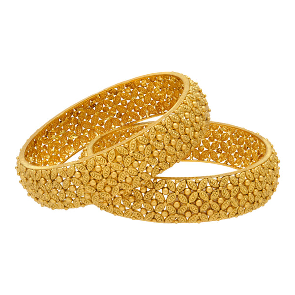 22K Antique Gold Bangle Set (48.1 gm) | 
These lovely 22k gold bangles have a unique beaded filigree design resembling that of a floral p...