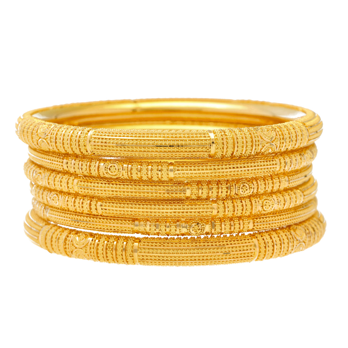 22K Round Gold Bangle Bracelets - Set of 6 | Virani Jewelers