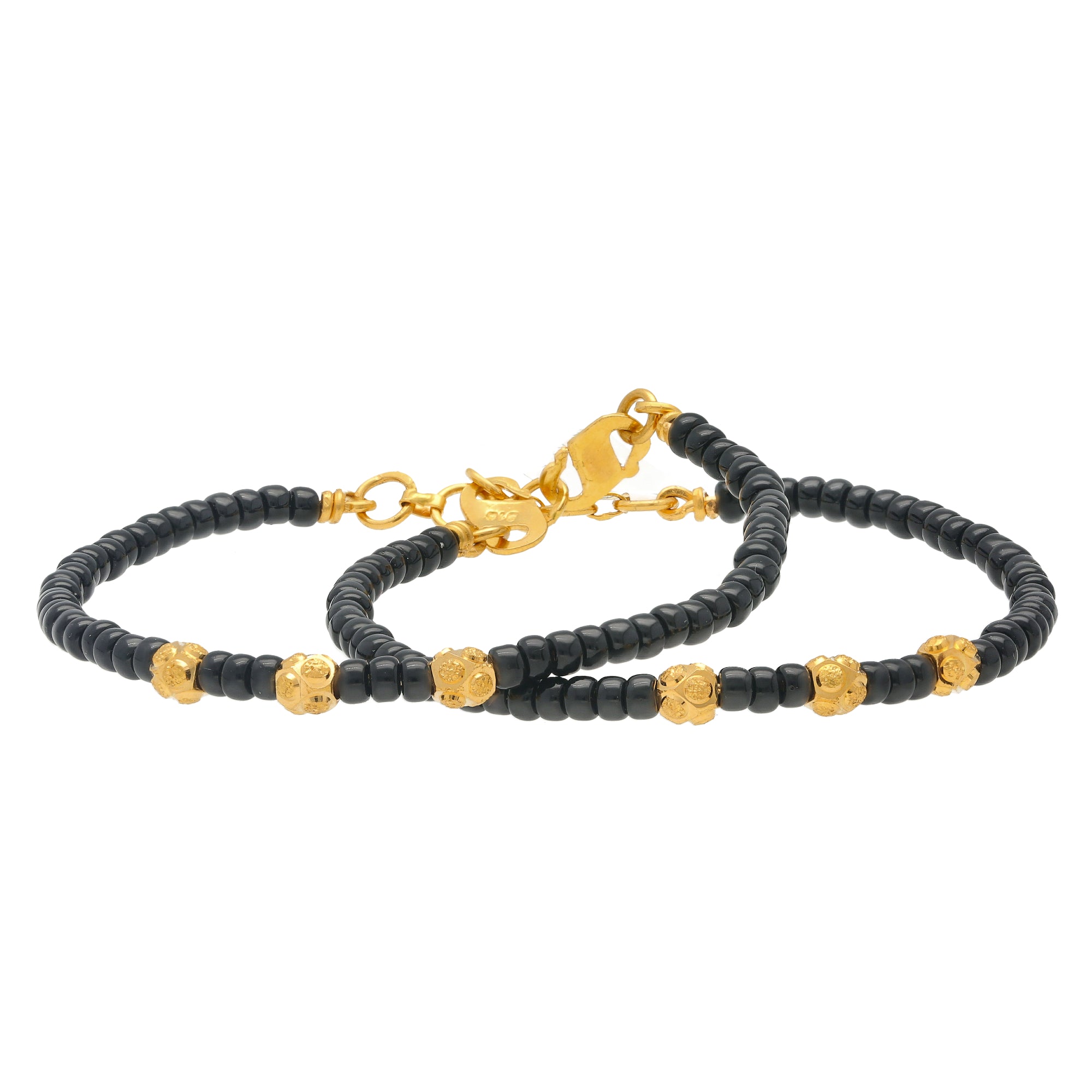 22K Yellow Gold & Black Bead Bracelet for Kids (8.8gm)