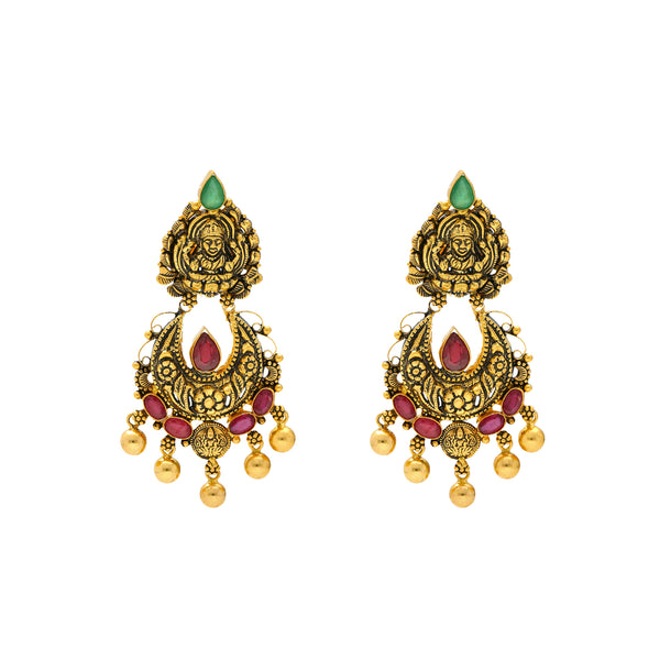 22K Antique Gold Lakshmi Chandbali Earrings (15.7gm) | 
Pair these magnificent 22k gold earrings with your favorite traditional attire for a stunning fi...