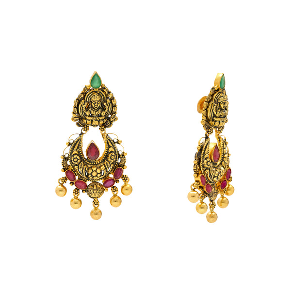 22K Antique Gold Lakshmi Chandbali Earrings (15.7gm) | 
Pair these magnificent 22k gold earrings with your favorite traditional attire for a stunning fi...