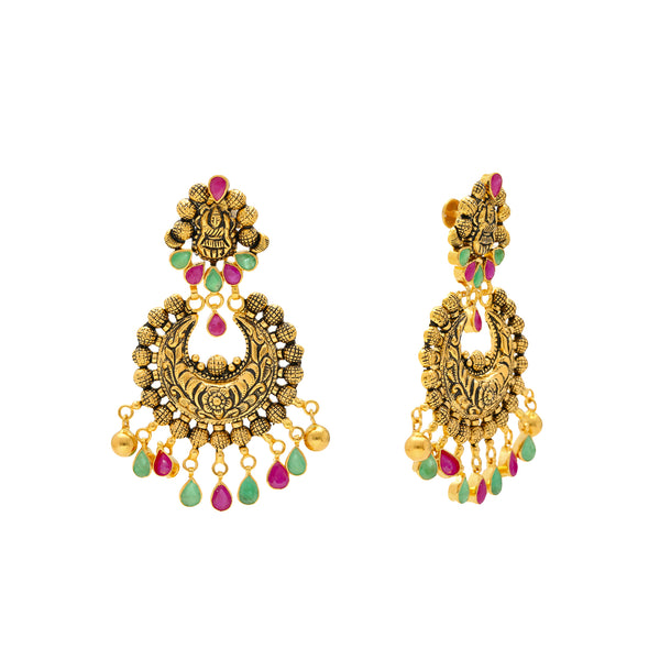 22K Antique Gold Jeweled Chandbali Earrings (22.6gm) | 
Shimmer and shine with an air of cultural elegance when you adorn your ears with this stunning p...