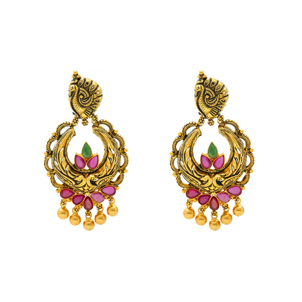 22K Antique Gold Chandbali Earrings (21.3gm) | 
Bring a look of vibrant sophistication to your look with these dazzling 22 karat antique gold ch...