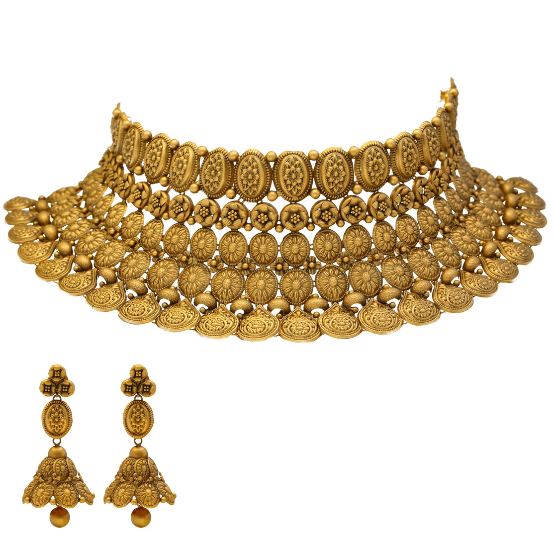 22K Gold Necklace With Navrathan Stones ,Cz ,Beads & Pearls - 1-GN4674 in  62.600 Grams