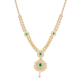22K Yellow Gold & CZ Necklace Set (77.7gm) | 
Add this radiant 22k yellow gold Indian jewelry necklace and earring set to your bridal, formal,...