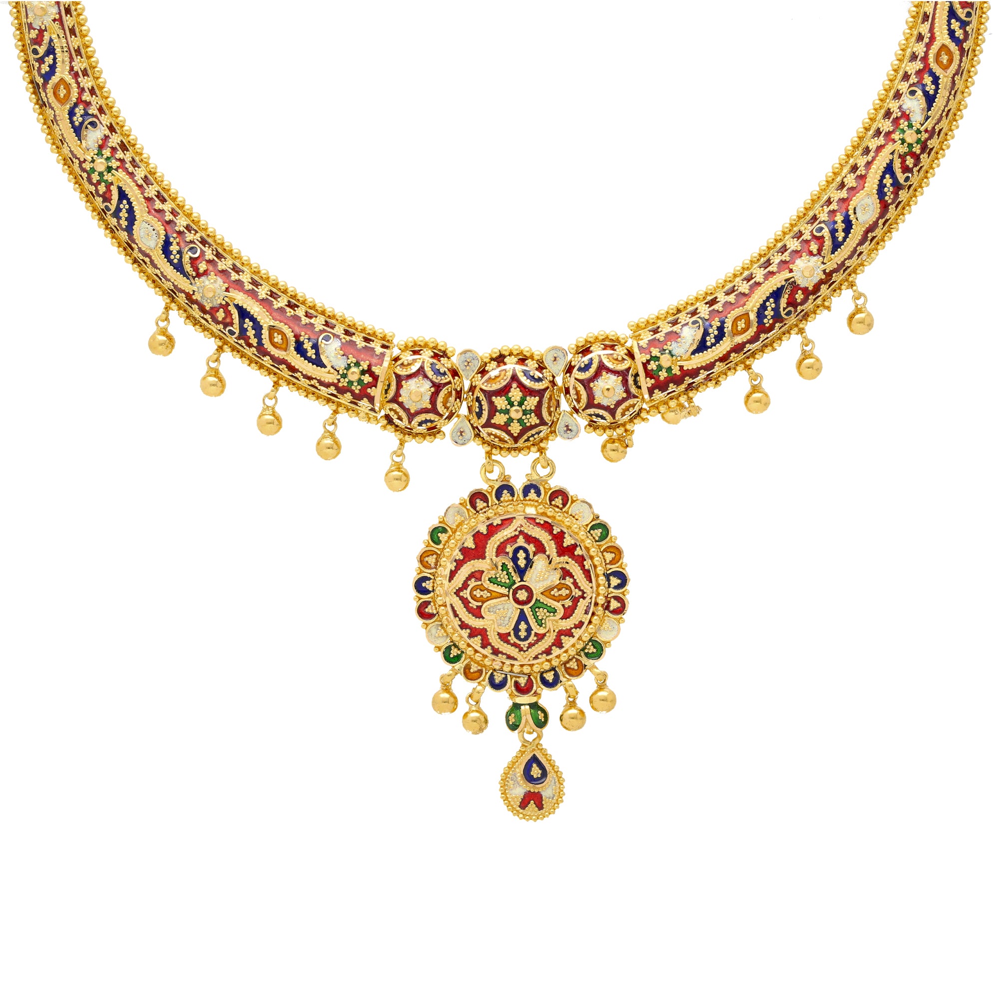 22K Yellow Gold Meenakari Pendant Set (67.8gm) – Virani Jewelers