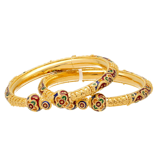 22K Gold Meenakari Pipe Bangle Set of 2 (70.2gm) | 
These classic meenakari bangles in 22k gold features the addition of a screw closure for extra s...