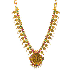 22K Yellow Gold & Gemstone Ram Parivar Necklace (106.4gm)