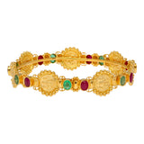 22K Yellow Gold & Gem Temple Bangle Set (32.3) | 
Add these vibrantly beautiful 22k yellow gold bangles to your favorite traditional look for a re...