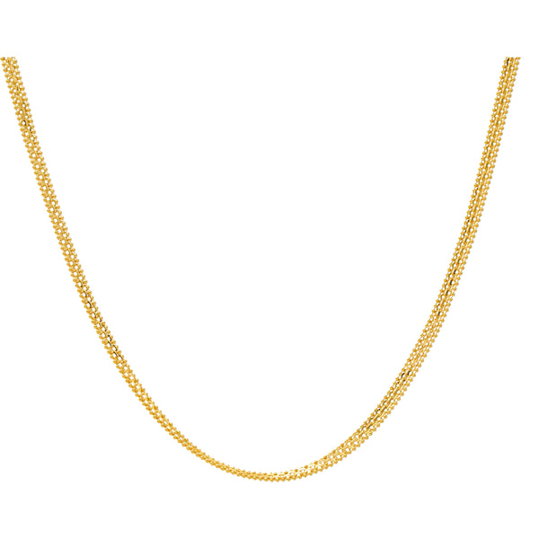 22K Yellow Gold 24in Flat Chain (14.1 gms) | 
This simple 22k yellow gold chain has a classic link style that will add a subtle layer of shine...