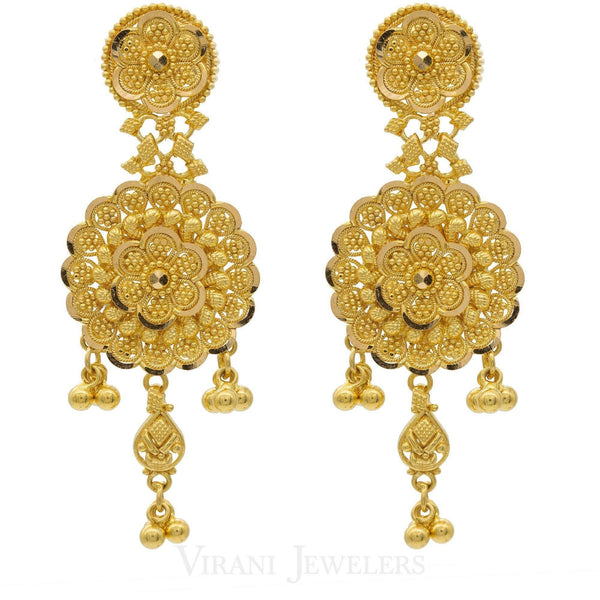 22K Gold Chandelier Earrings - Virani Jewelers | This is an incredibly graceful earring crafted with 22k gold. A perfect piece for any outfit and ...