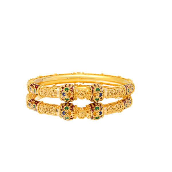 22K Yellow Gold Meenakari Pipe Bangle Set of 2 (59gm) | 


The colorful Meenakari pattern made from bright enamels brings a fun and vibrant appeal to thi...