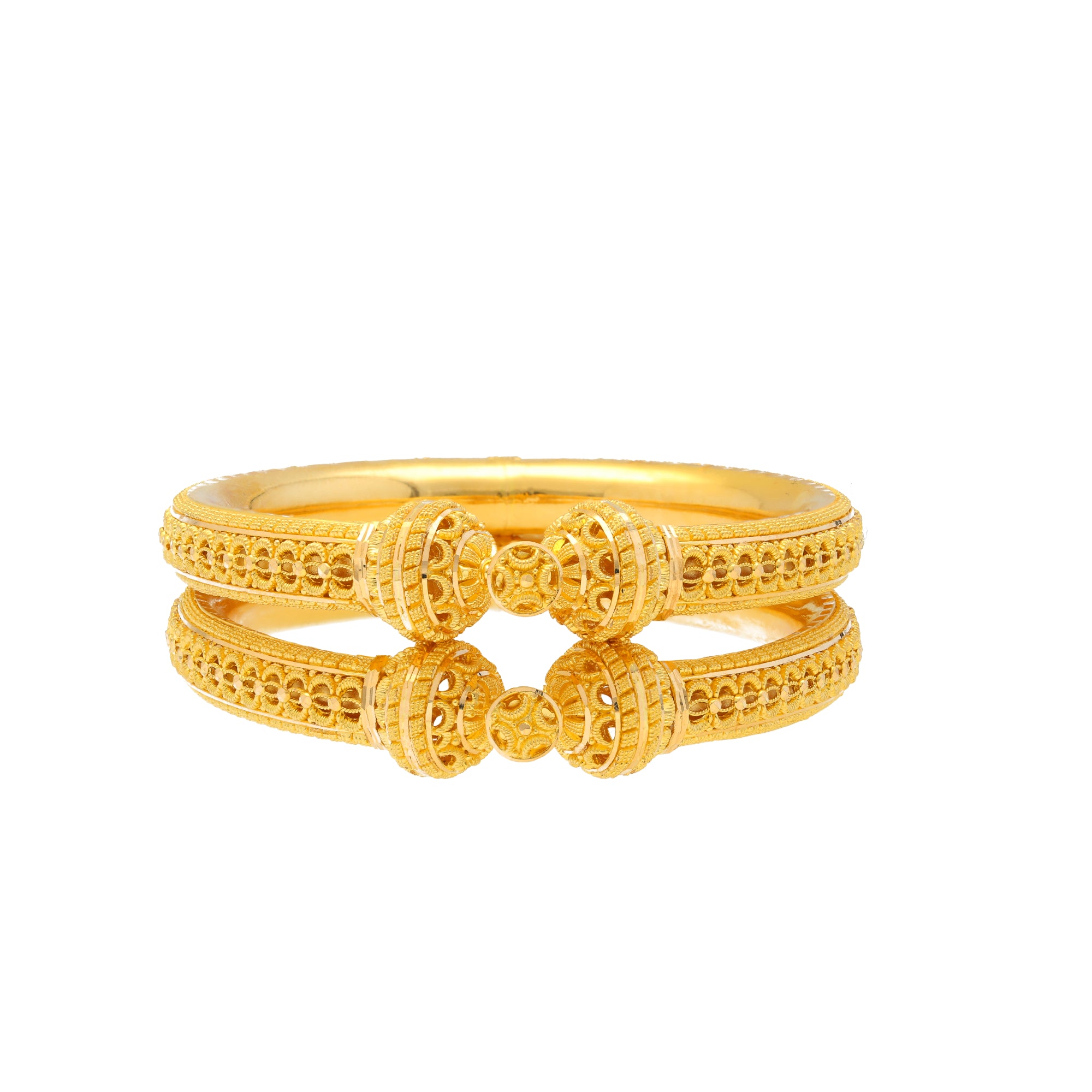 22K Yellow Gold & Filigree Pipe Bangle Set of 2 (61.3gm) – Virani