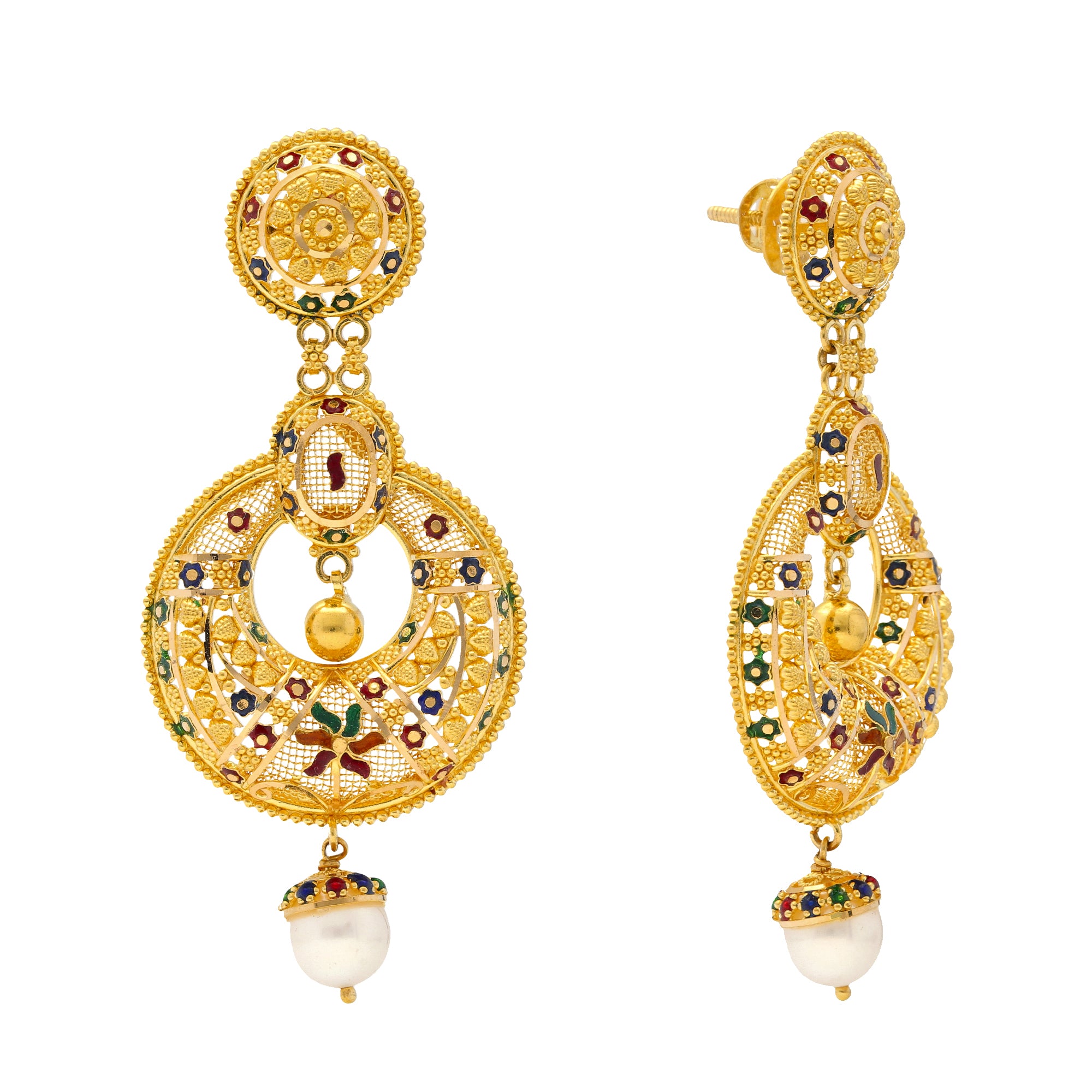 Pearl Studded Kundan Meenakari Earrings