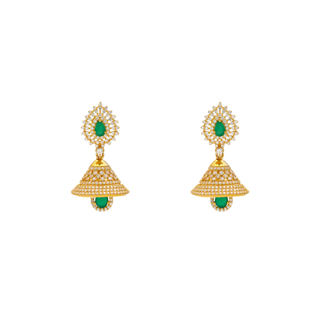 Small Daily Wear Gold Plated Green Stone Jhumka Earrings|Kollamsupreme