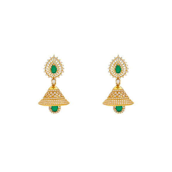 Gold Plated Emerald Stone Earring in Matte Finish - Gold Drop Earrings –  Niscka