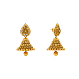 22K Yellow Gold Antique Jhumka Earrings (20.8gm) | 
These beautiful 22k yellow gold jhumki earrings add a sophisticated layer of Indian gold glamour...