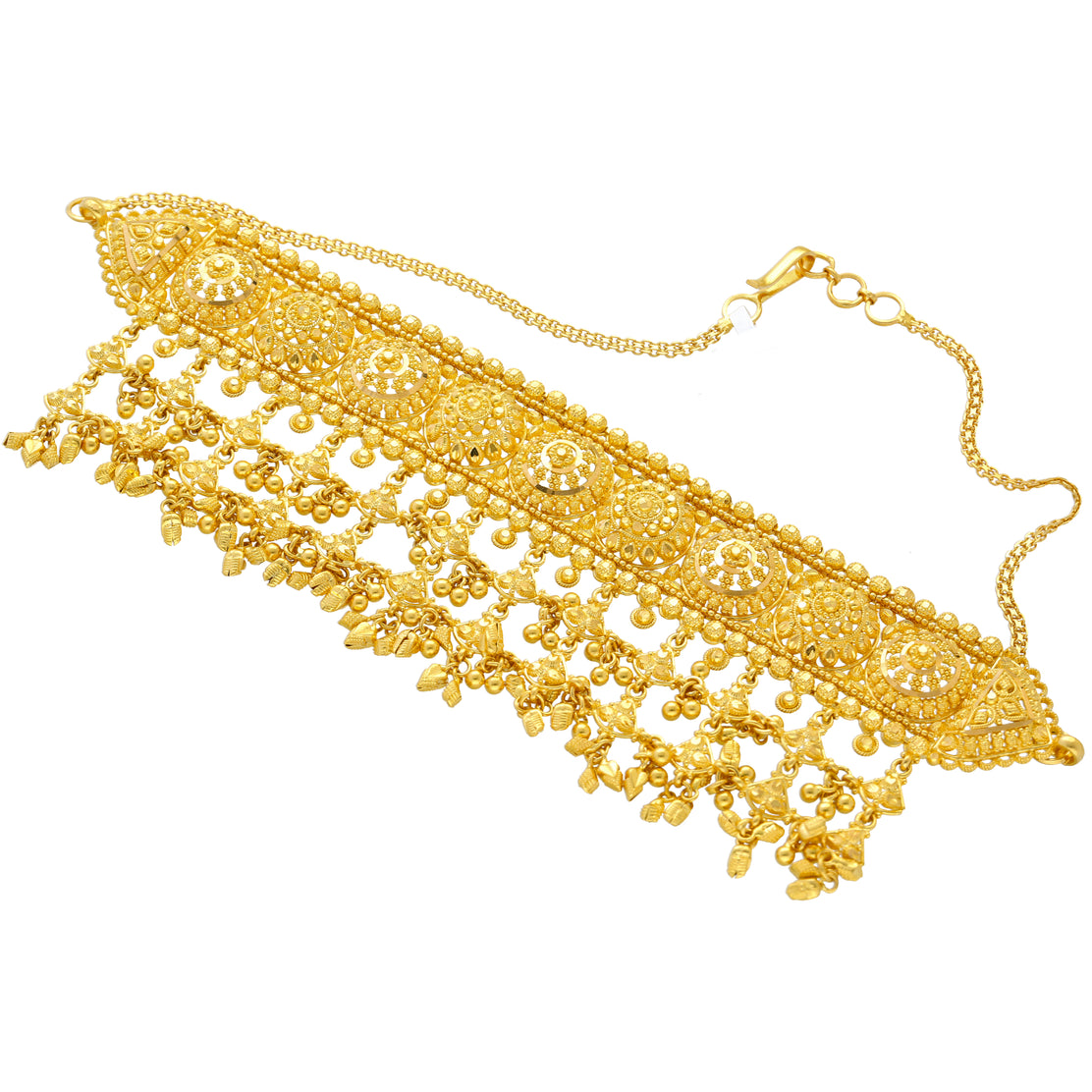 22K Yellow Gold Polki Choker Set with Gemstones & Pearls (68.5 Grams)