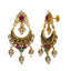 A side view of a pair of elegant earrings in an Indian jewelry set from Virani Jewelers