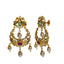 A close-up image of the side of two beautiful 22K yellow gold Indian earrings from Virani Jewelers