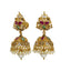 An image of the side view of 22K yellow gold earrings with pearl accents 