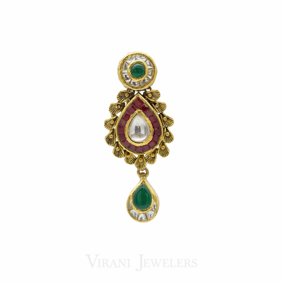 Peacock Ruby Polki Jhoomar Earrings With Emerald Drops And Pearl Jhoomkies  - Jaipur Jewels